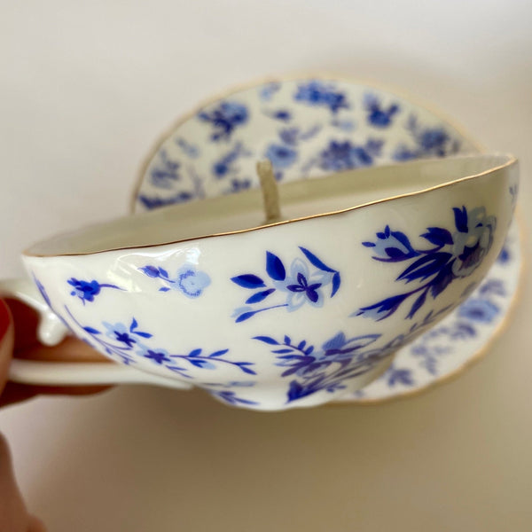 less-than-perfect Peony & Olive Leaf teacup candle without saucer
